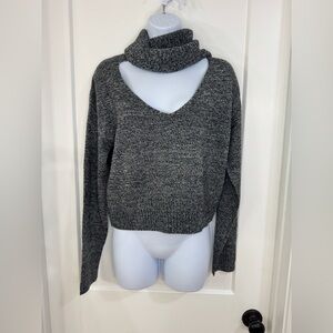 Mia Joy Cut Out Sweater Heather Black V-Neck Long Sleeve‎ Knit Size S